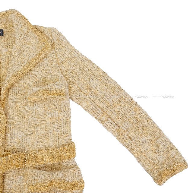 CHANEL Cardigan Coat Long Tweed Lion Button Yellow Polyester/Alpaca/Polyamide #38 Gold HW P64696[EXCELLENT][Authentic]