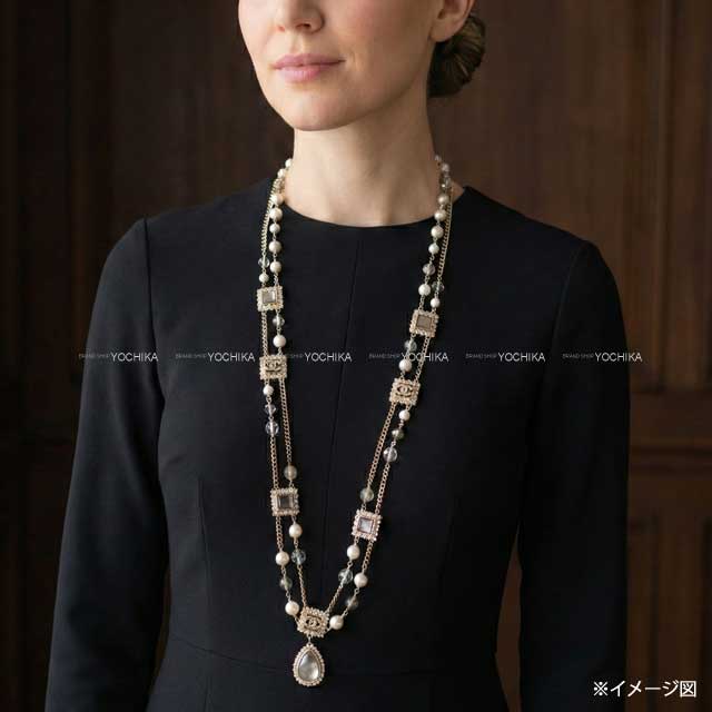 CHANEL necklace Long Chain Coco Mark Square Randomchampagne gold Gold plated/Colored stones/Imitation pearl Champagne Gold HW C21B[EXCELLENT][Authentic]