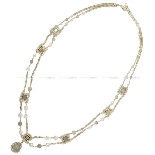 CHANEL necklace Long Chain Coco Mark Square Randomchampagne gold Gold plated/Colored stones/Imitation pearl Champagne Gold HW C21B[EXCELLENT][Authentic]
