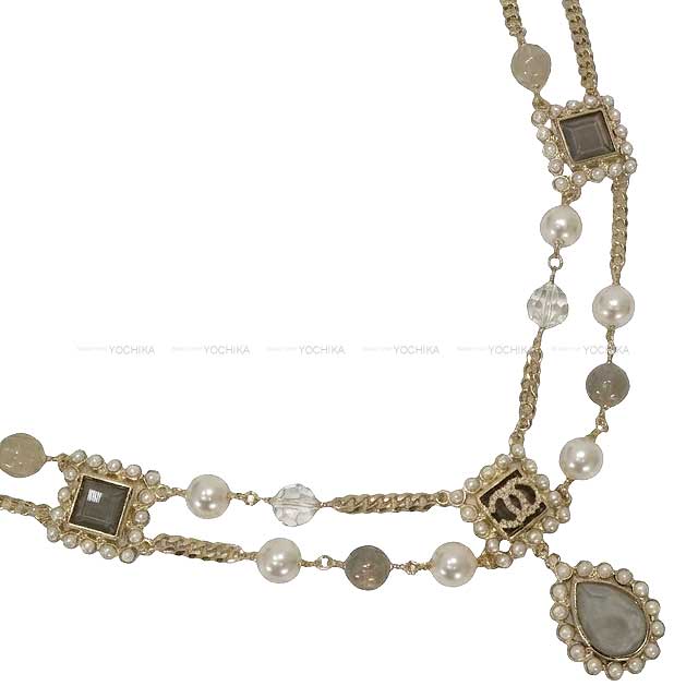 CHANEL necklace Long Chain Coco Mark Square Randomchampagne gold Gold plated/Colored stones/Imitation pearl Champagne Gold HW C21B[EXCELLENT][Authentic]