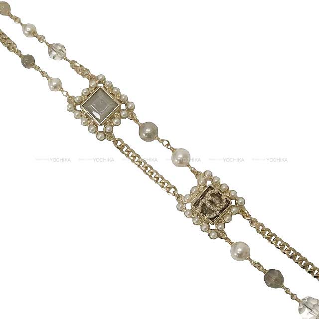 CHANEL necklace Long Chain Coco Mark Square Randomchampagne gold Gold plated/Colored stones/Imitation pearl Champagne Gold HW C21B[EXCELLENT][Authentic]