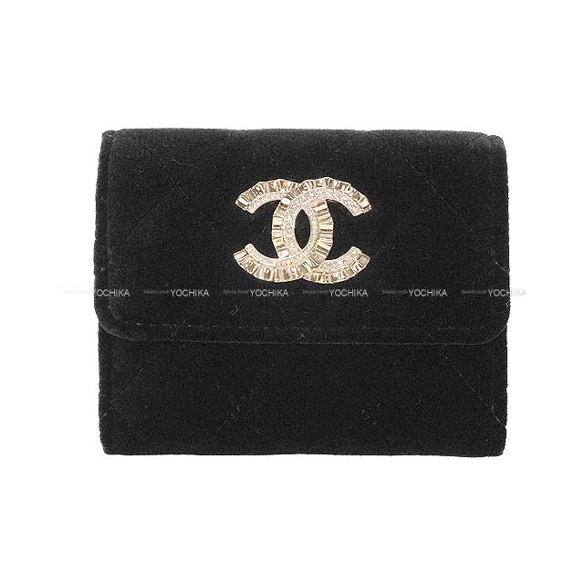 2021 VIP Limited CHANEL card holder Matelasse COCO Mark Strass Frill Noir (Black) Velvet Champagne Gold HW[EXCELLENT][Authentic]