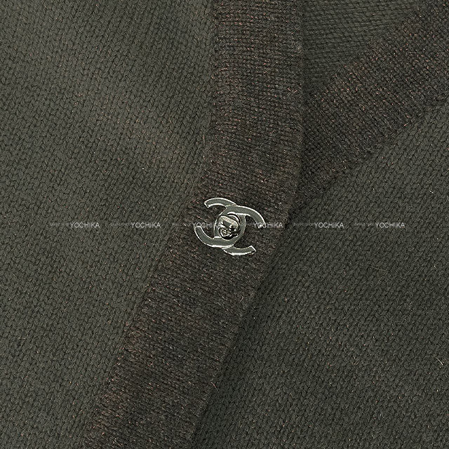 [Pre-loved] CHANEL Cardigan Long Turn lock COCO Button Bicolor Kaki/Brown Cashmere #38 P42029[LIKE NEW][Authentic]
