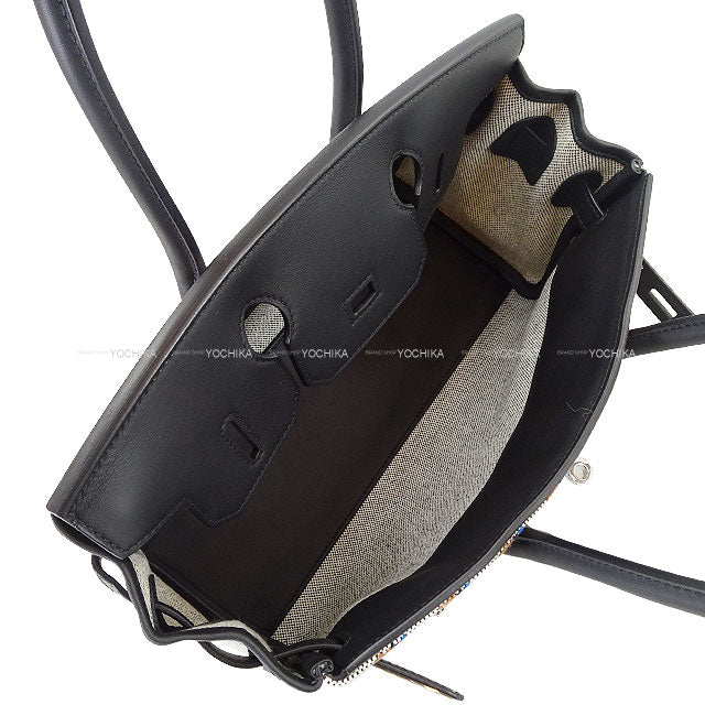 HERMES Shoulder bag Shoulder Birkin Light 29 Couverture Lignes embroidery Noir (Black)/Ecru/Bleu Zanzibar Toile H/Veau Swift Silver HW Stamp K[BRAND NEW][Authentic]