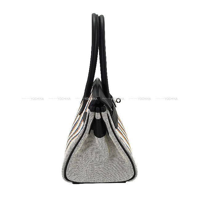 HERMES Shoulder bag Shoulder Birkin Light 29 Couverture Lignes embroidery Noir (Black)/Ecru/Bleu Zanzibar Toile H/Veau Swift Silver HW Stamp K[BRAND NEW][Authentic]