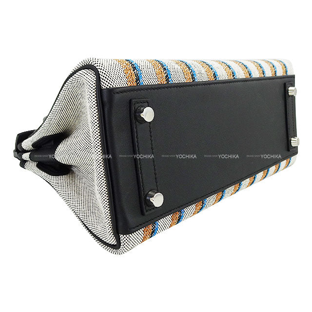 HERMES Shoulder bag Shoulder Birkin Light 29 Couverture Lignes embroidery Noir (Black)/Ecru/Bleu Zanzibar Toile H/Veau Swift Silver HW Stamp K[BRAND NEW][Authentic]