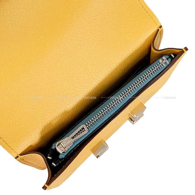 HERMES Bi-fold wallet Constance Slim Verso Waist Pouch Sun/New Bleu Jean Evercolor Silver HW Stamp W[EXCELLENT][Authentic]