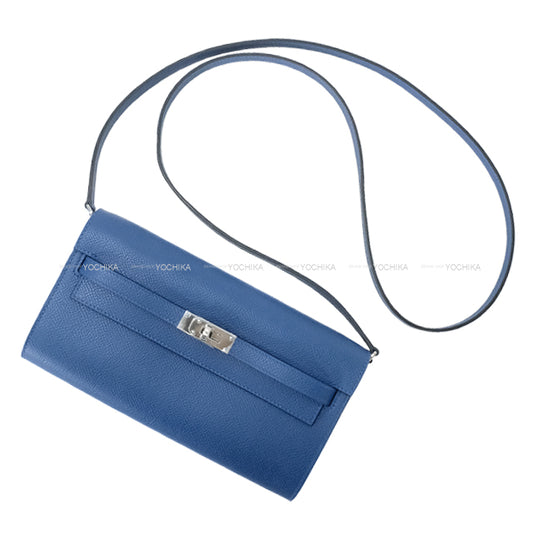 HERMES long wallet Kelly Wallet Long To Go Blue Tie Veau Epsom Silver HW Stamp K[BRAND NEW][Authentic]
