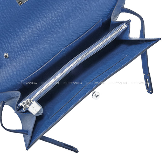 HERMES long wallet Kelly Wallet Long To Go Blue Tie Veau Epsom Silver HW Stamp K[BRAND NEW][Authentic]