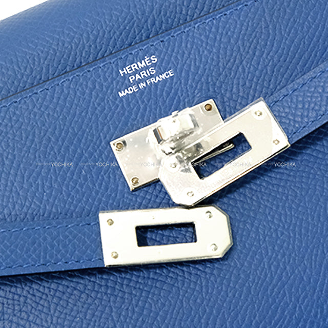 HERMES long wallet Kelly Wallet Long To Go Blue Tie Veau Epsom Silver HW Stamp K[BRAND NEW][Authentic]