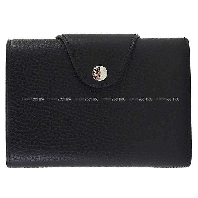 HERMES Bi-fold wallet Iliade Compact Noir (Black) Galop d'Hermes cowhide Silver HW Stamp B[EXCELLENT][Authentic]