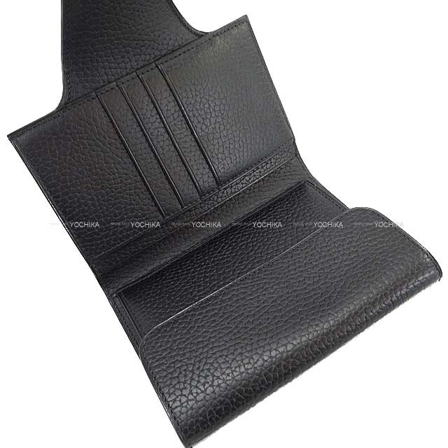 HERMES Bi-fold wallet Iliade Compact Noir (Black) Galop d'Hermes cowhide Silver HW Stamp B[EXCELLENT][Authentic]