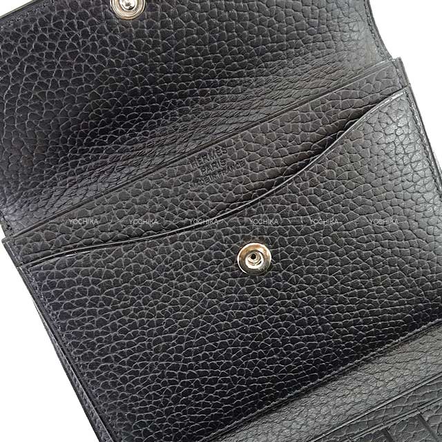 HERMES Bi-fold wallet Iliade Compact Noir (Black) Galop d'Hermes cowhide Silver HW Stamp B[EXCELLENT][Authentic]