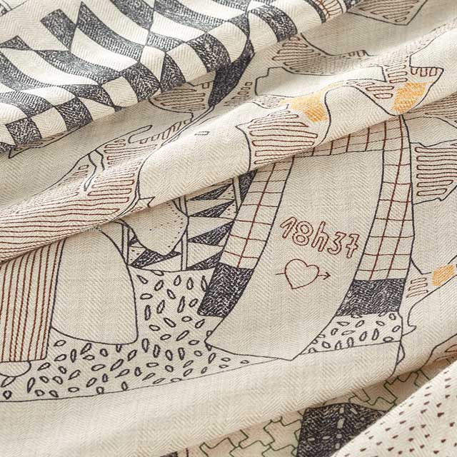 HERMES scarf Carre 140 Rendez-Vous Chez Hermes Naturel/Graphite/Jaune d'Or Cashmere70% / Silk30%[BRAND NEW][Authentic]