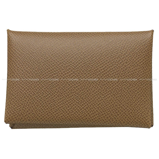 HERMES card holder Calvi Etoupe Veau Epsom Silver HW Stamp U[EXCELLENT][Authentic]