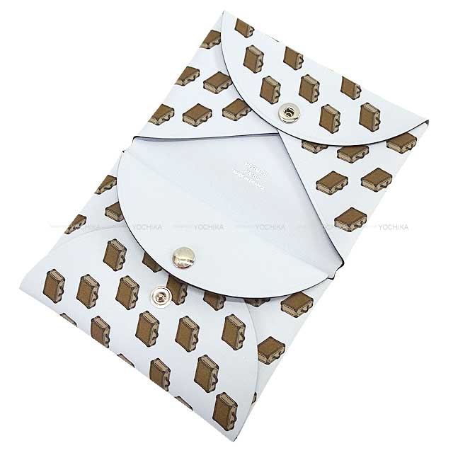 HERMES card holder Calvi Duo valises trunk pattern Blue brume Veau Swift Silver HW Stamp K[BRAND NEW][Authentic]