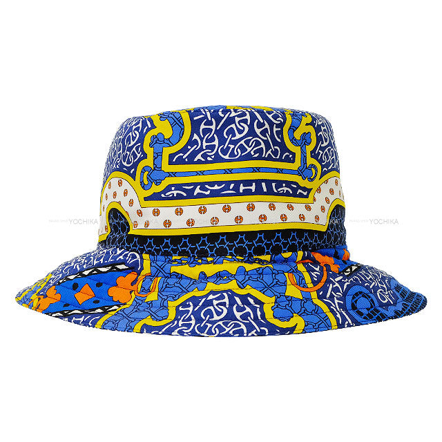HERMES hat Bucket Ilaria Mors et Gourmettes Sale Item #57 Blue Silk100%[EXCELLENT][Authentic]