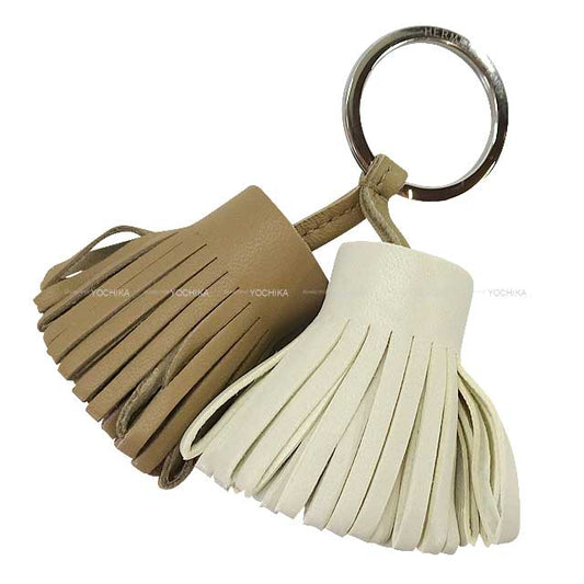 HERMES key ring Carmen Unodos Craie/Beige Marfa Agneau Milo Silver HW[EXCELLENT][Authentic]
