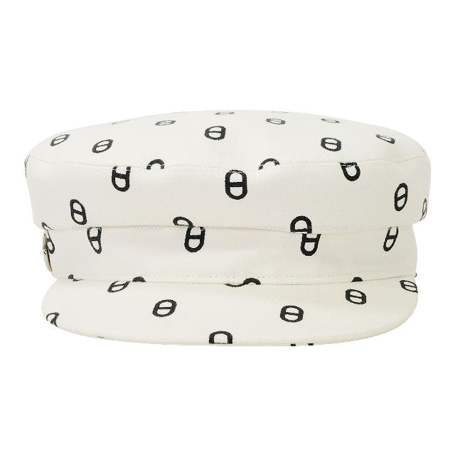 [Pre-loved] 2023SS HERMES Casquette Chaine D'ancre Vauvant Sale Item #57 Blanc (White)/Noir (Black) Cotton[LIKE NEW][Authentic]