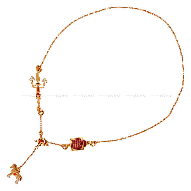 HERMES necklace Grand Parade of the Knights Faubourg Lacquer/Rose Gold Plated[EXCELLENT][Authentic]