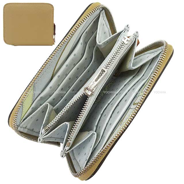 HERMES Bi-fold wallet Azap Silk'in Compact Morning Walk Poussiere/Gris Platine/Jaune Milton Evercolor/Silk100%/Veau Barenia Silver HW Stamp K[BRAND NEW][Authentic]