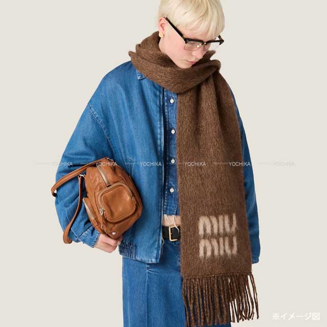 Miu Miu muffler Wool/Mohair Scarf Tobacco Wool/Mohair/Polyamide 5FS062[EXCELLENT][Authentic]