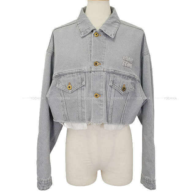 2023AW Miu Miu Denim jacket Blouson Cropped Grey Cotton #40 Silver HW GWB148[EXCELLENT][Authentic]