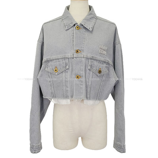 2023AW Miu Miu Denim jacket Blouson Cropped Grey Cotton #40 Silver HW GWB148[EXCELLENT][Authentic]