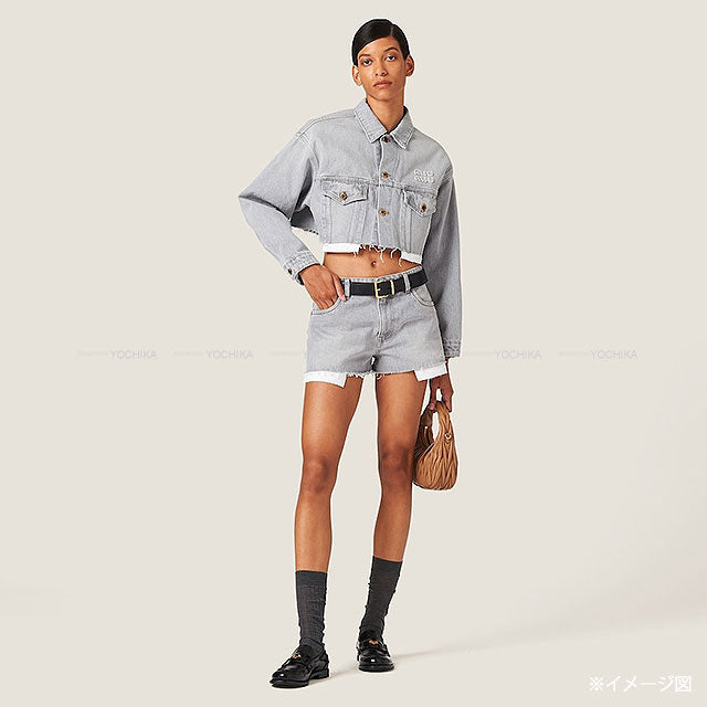 2023AW Miu Miu Denim jacket Blouson Cropped Grey Cotton #40 Silver HW GWB148[EXCELLENT][Authentic]