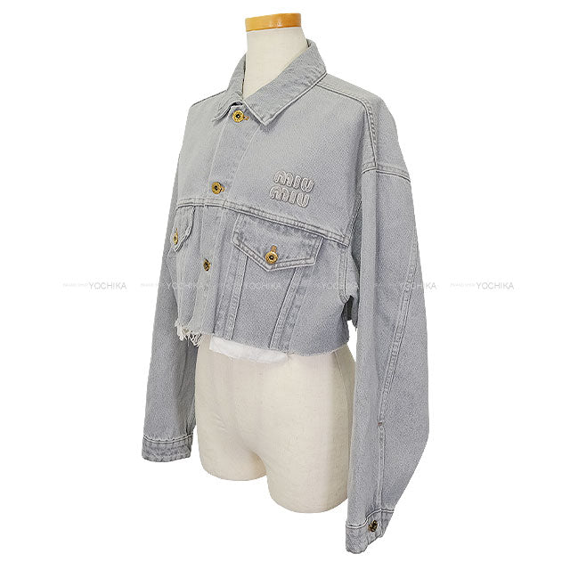 2023AW Miu Miu Denim jacket Blouson Cropped Grey Cotton #40 Silver HW GWB148[EXCELLENT][Authentic]