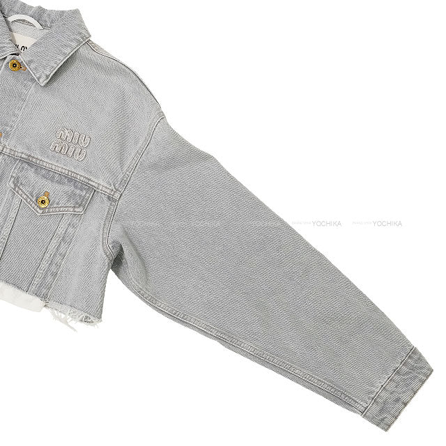 2023AW Miu Miu Denim jacket Blouson Cropped Grey Cotton #40 Silver HW GWB148[EXCELLENT][Authentic]