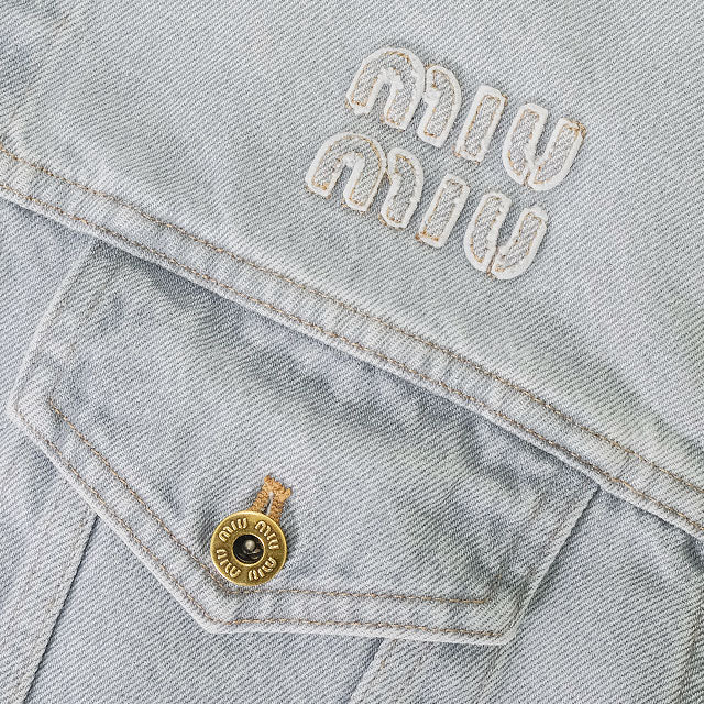 2023AW Miu Miu Denim jacket Blouson Cropped Grey Cotton #40 Silver HW GWB148[EXCELLENT][Authentic]