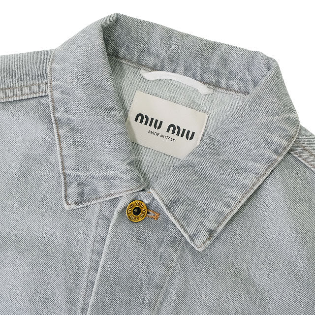 2023AW Miu Miu Denim jacket Blouson Cropped Grey Cotton #40 Silver HW GWB148[EXCELLENT][Authentic]