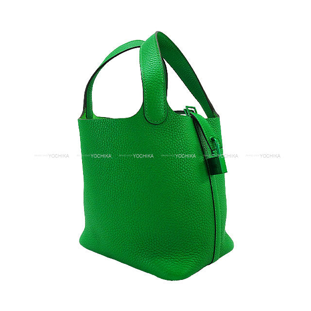 [Pre-loved] HERMES Handbag Picotin Lock 18 PM Monochrome SO GREEN Bambou Taurillon Clemence Mat Green HW Stamp Z[LIKE NEW][Authentic]