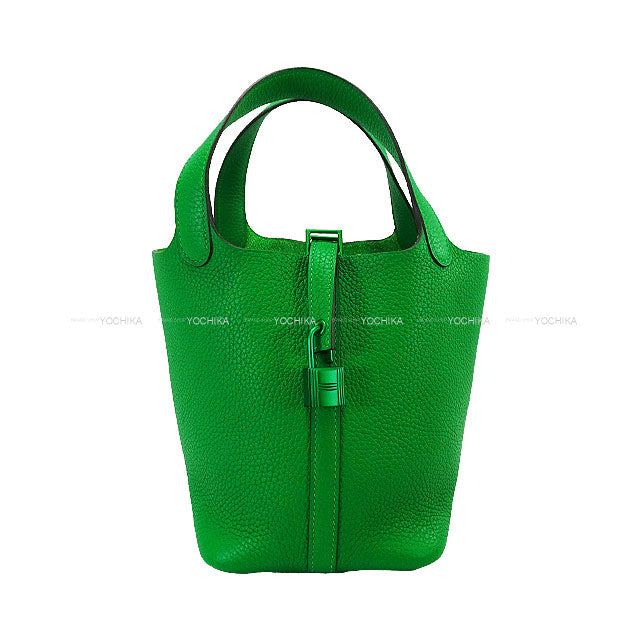 [Pre-loved] HERMES Handbag Picotin Lock 18 PM Monochrome SO GREEN Bambou Taurillon Clemence Mat Green HW Stamp Z[LIKE NEW][Authentic]