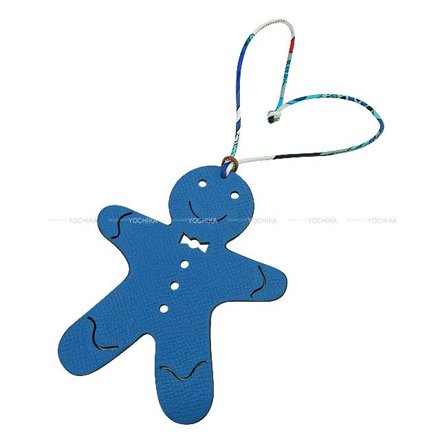 HERMES bag charm Petit H Gingerbread man Bleu Zanzibar/Chocolat Veau Epsom/Veau Togo[EXCELLENT][Authentic]