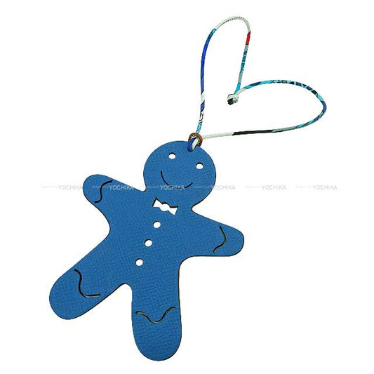 HERMES bag charm Petit H Gingerbread man Bleu Zanzibar/Chocolat Veau Epsom/Veau Togo[EXCELLENT][Authentic]