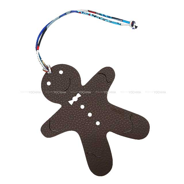 HERMES bag charm Petit H Gingerbread man Bleu Zanzibar/Chocolat Veau Epsom/Veau Togo[EXCELLENT][Authentic]