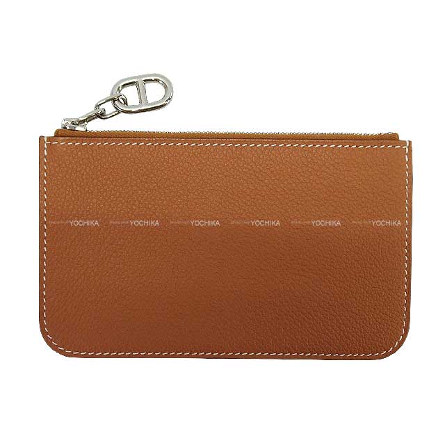HERMES card holder Zip-Ango Compact Chaine d Angle Gold Evercolor Silver HW Stamp W[EXCELLENT][Authentic]