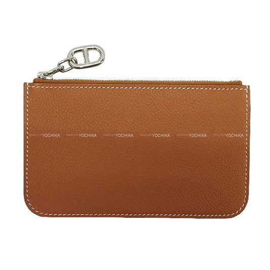 HERMES card holder Zip-Ango Compact Chaine d Angle Gold Evercolor Silver HW Stamp W[EXCELLENT][Authentic]