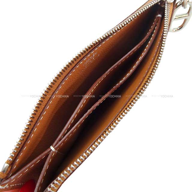 HERMES card holder Zip-Ango Compact Chaine d Angle Gold Evercolor Silver HW Stamp W[EXCELLENT][Authentic]