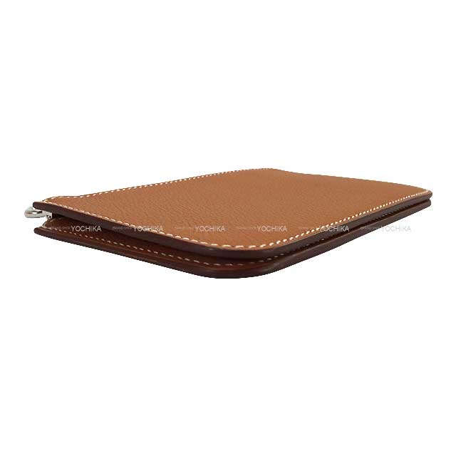 HERMES card holder Zip-Ango Compact Chaine d Angle Gold Evercolor Silver HW Stamp W[EXCELLENT][Authentic]