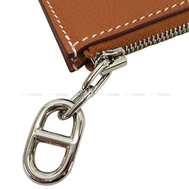 HERMES card holder Zip-Ango Compact Chaine d Angle Gold Evercolor Silver HW Stamp W[EXCELLENT][Authentic]
