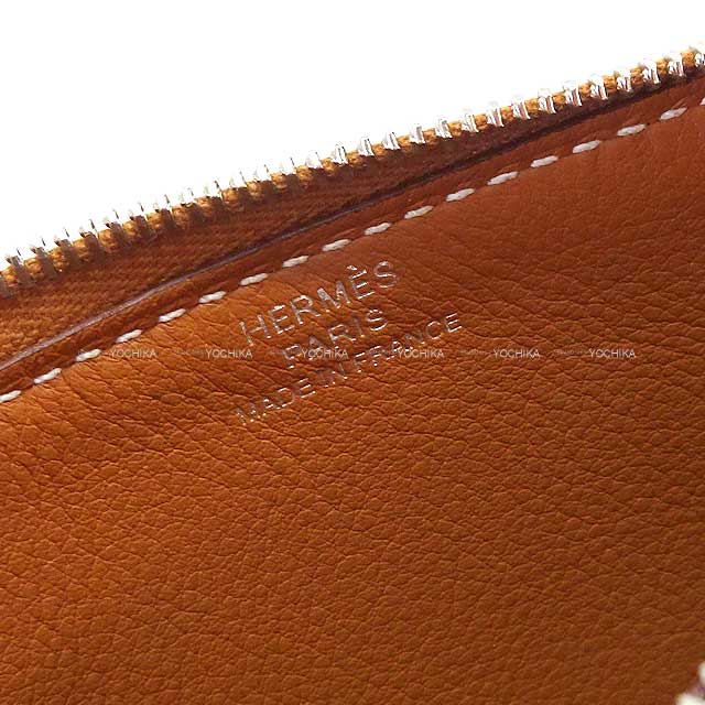 HERMES card holder Zip-Ango Compact Chaine d Angle Gold Evercolor Silver HW Stamp W[EXCELLENT][Authentic]