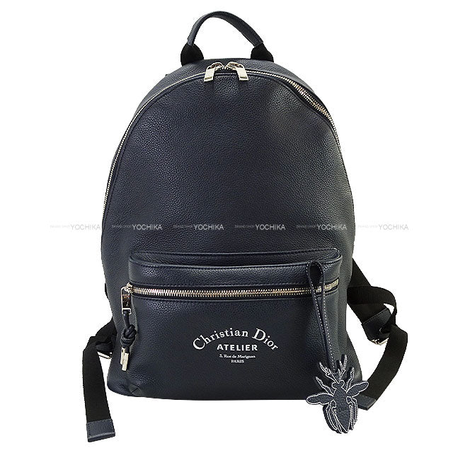 [Pre-loved] 2018SS DIOR HOMME Backpack/daypack/Ruck sack ATELIER Bag Charm BEE SET Navy Blue Graind Calf Silver HW IATBA071XXX/H00E[LIKE NEW][Authentic]
