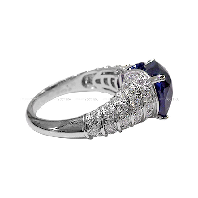 BVLGARI ring Cushion cut Madagascar Pave Diamond Blue K18WG/Blue Sapphire 7.07ct/Diamond 0.82ct #53[EXCELLENT][Authentic]