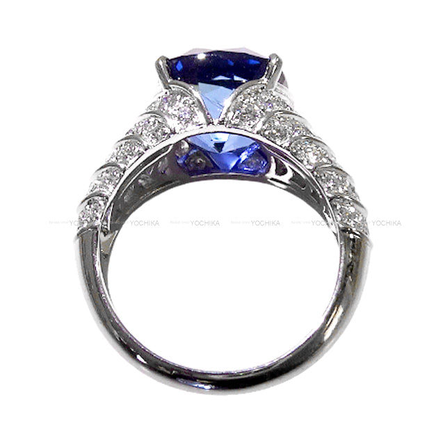 BVLGARI ring Cushion cut Madagascar Pave Diamond Blue K18WG/Blue Sapphire 7.07ct/Diamond 0.82ct #53[EXCELLENT][Authentic]