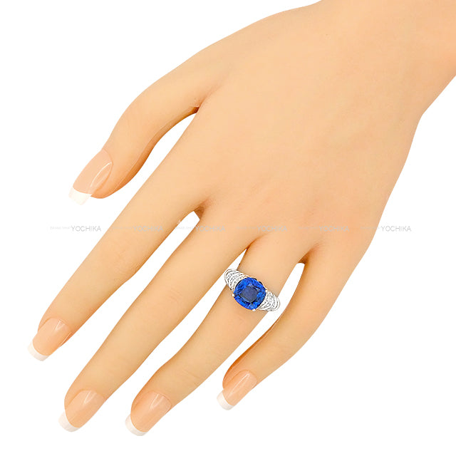 BVLGARI ring Cushion cut Madagascar Pave Diamond Blue K18WG/Blue Sapphire 7.07ct/Diamond 0.82ct #53[EXCELLENT][Authentic]