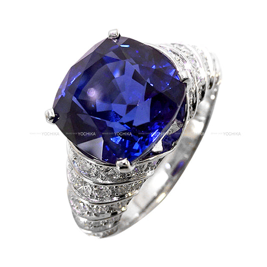 BVLGARI ring Cushion cut Madagascar Pave Diamond Blue K18WG/Blue Sapphire 7.07ct/Diamond 0.82ct #53[EXCELLENT][Authentic]