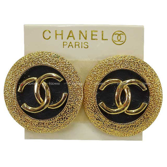 [Pre-loved] CHANEL earrings Vintage COCO Mark Circle Gold/Noir (Black) Gold HW[USED SA][Authentic]